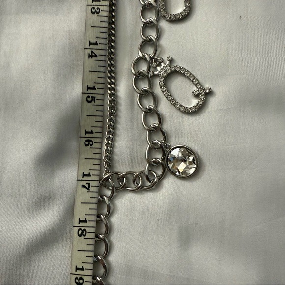 Silver tone layered charms with rhinestone details chain belt - Picture 6 of 9